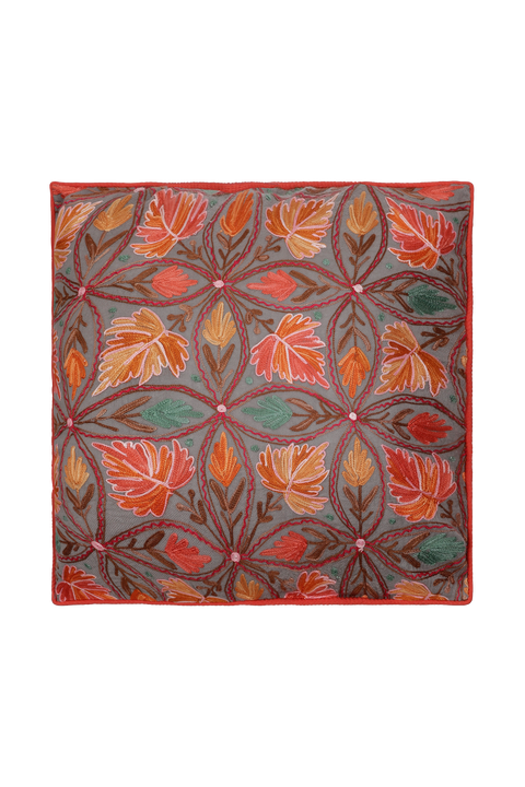 ' Chloris ' Kare Yastık / Gri Turuncu Çiçekli