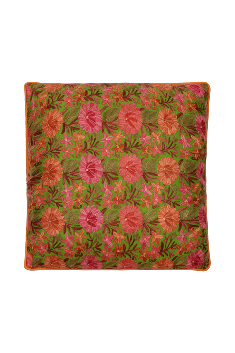 ' Chloris ' Kare Yastık / Yeşil Turuncu Çiçekli